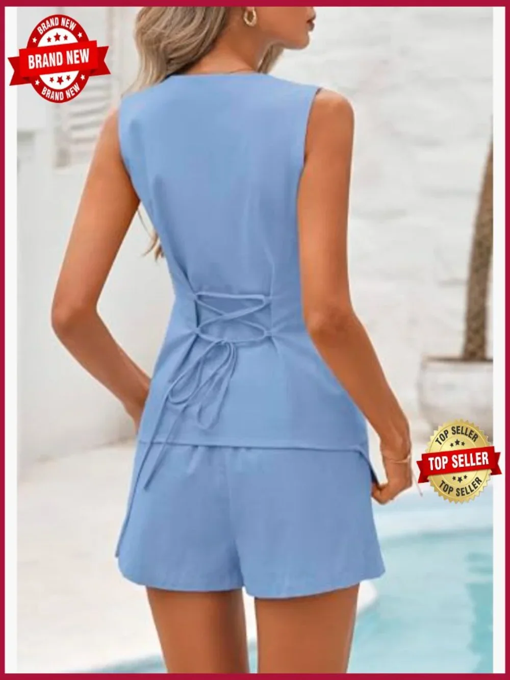 Summer 2 Piece Linen Vest & Shorts Set Women Casual Matching Set